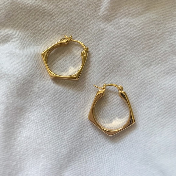 Hexagon gold filled hoop earrings - Picture 1 of 4